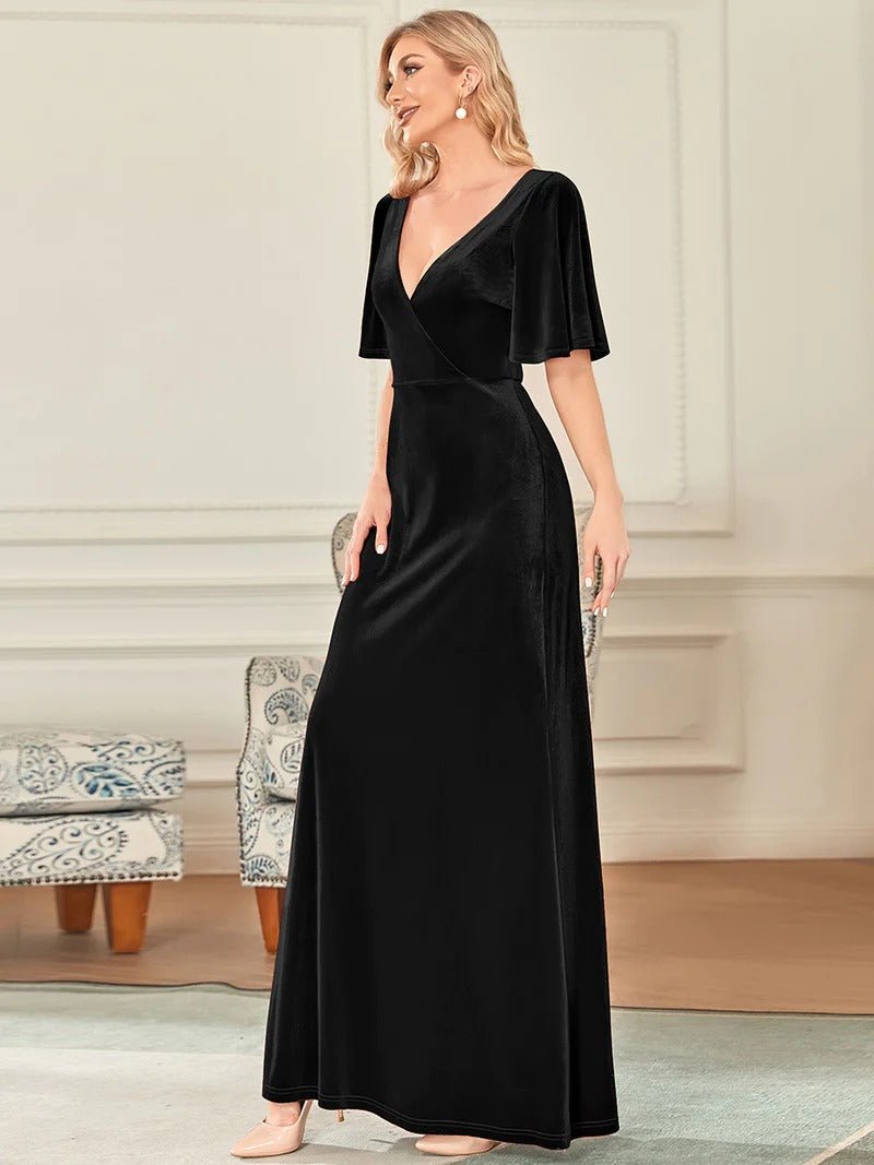 Elegant Double V Neck Velvet Party Dresses for Women - CALABRO®