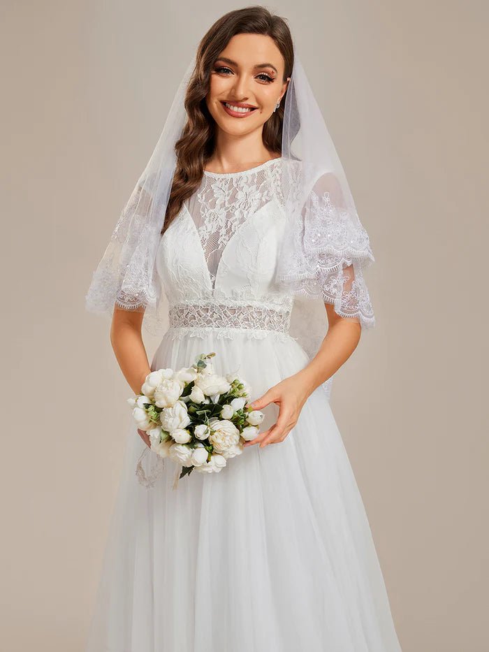 Elegant Hollow Lace Round Neck Wedding Dresses - CALABRO®