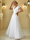 Elegant Maxi Lace Wedding Dress with Ruffle Sleeves - CALABRO®