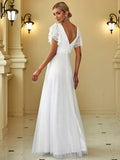 Elegant Maxi Lace Wedding Dress with Ruffle Sleeves - CALABRO®