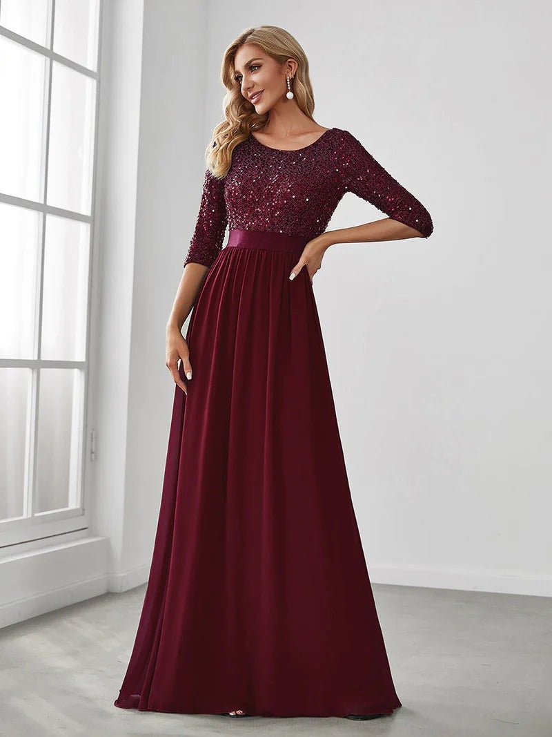 Elegant Round Neckline Sequins Patchwork Evening Dress - CALABRO®