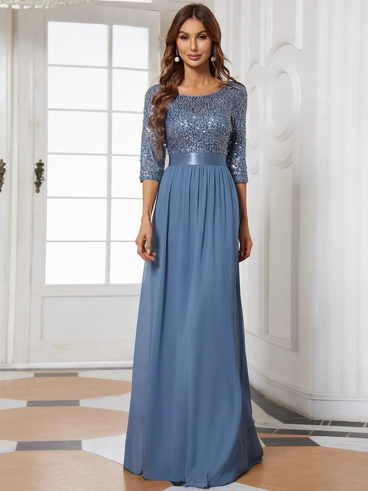 Elegant Round Neckline Sequins Patchwork Evening Dress - CALABRO®