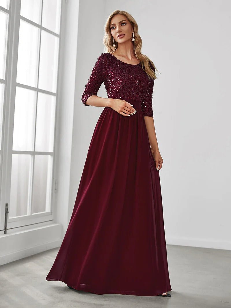 Elegant Round Neckline Sequins Patchwork Evening Dress - CALABRO®