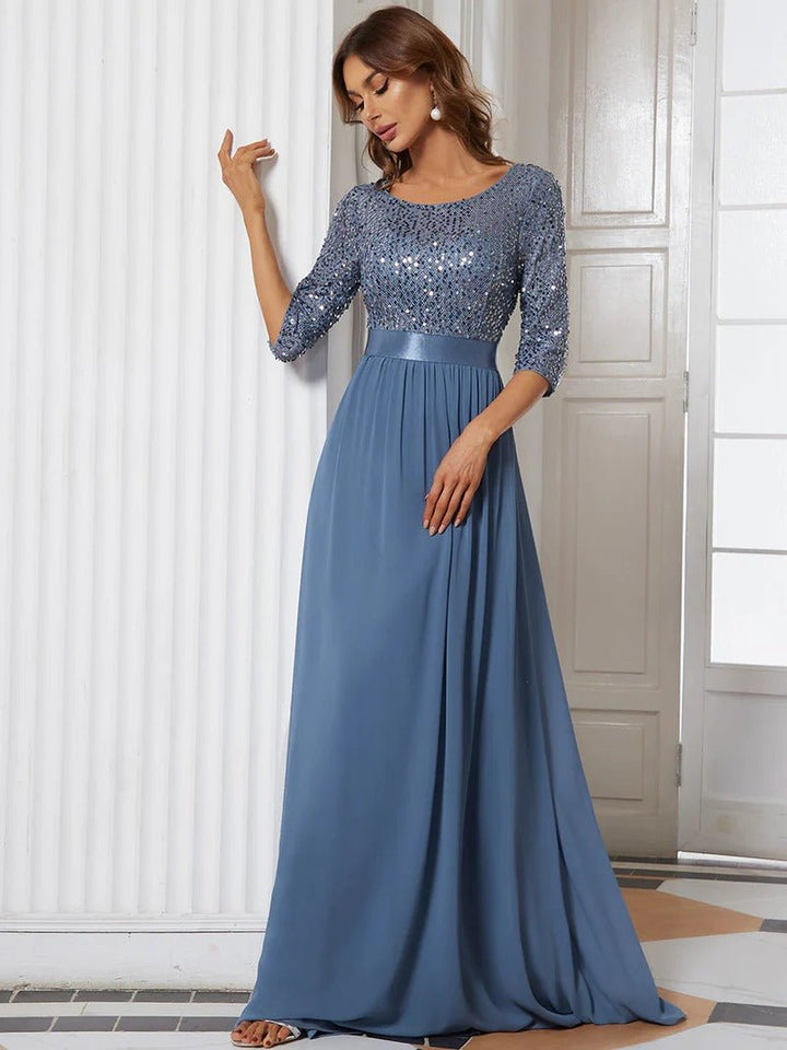 Elegant Round Neckline Sequins Patchwork Evening Dress - CALABRO®