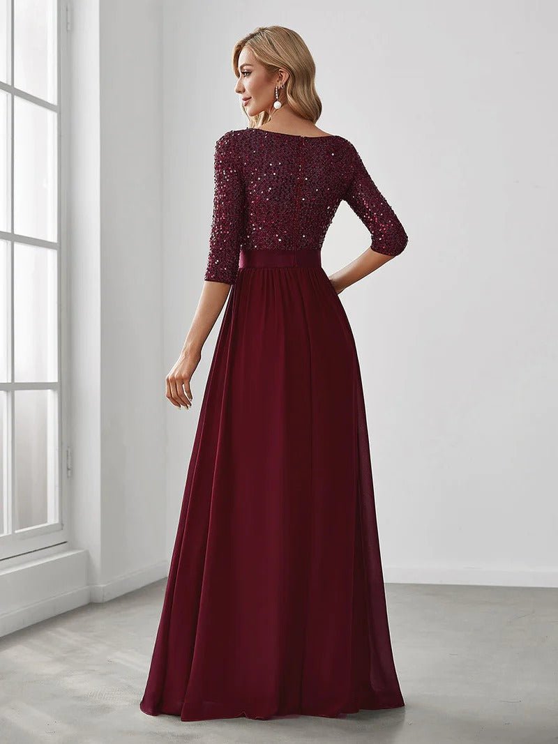 Elegant Round Neckline Sequins Patchwork Evening Dress - CALABRO®