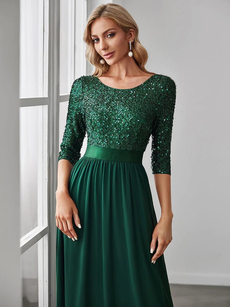 Elegant Round Neckline Sequins Patchwork Evening Dress - CALABRO®