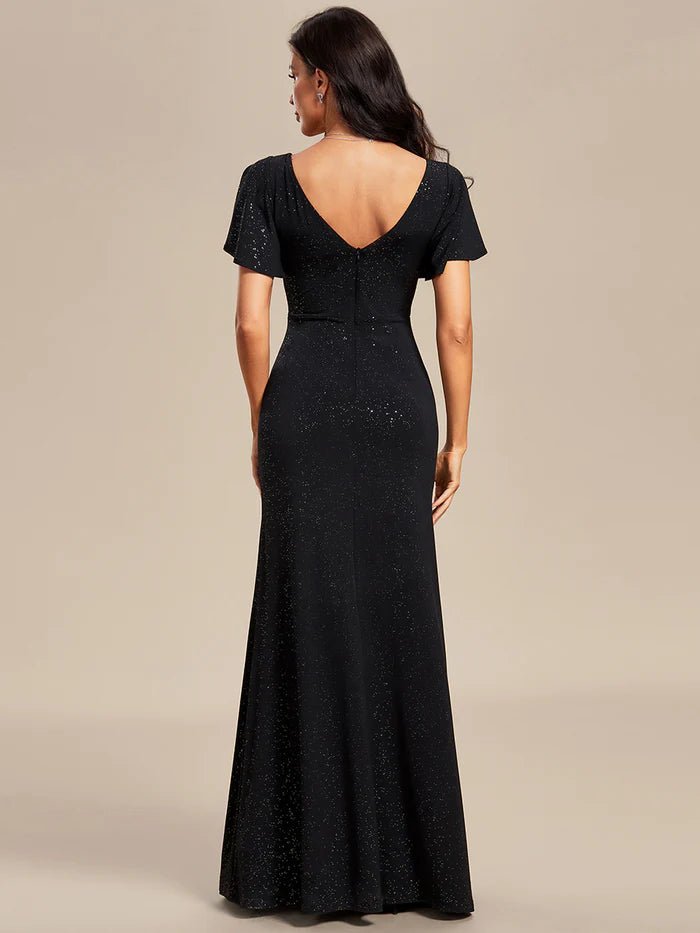 Floor Length Shiny Evening Dresses With Ruffle Sleeves - CALABRO®