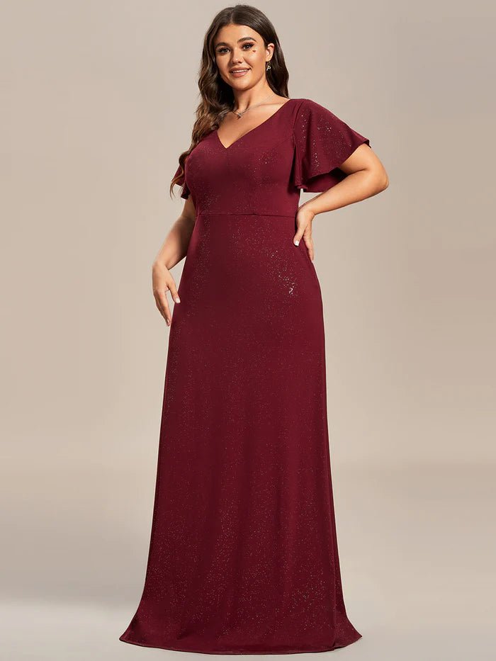 Floor Length Shiny Evening Dresses With Ruffle Sleeves - CALABRO®