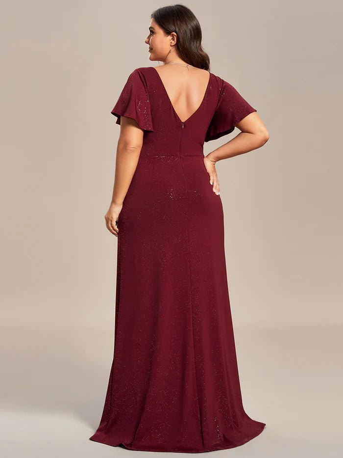 Floor Length Shiny Evening Dresses With Ruffle Sleeves - CALABRO®