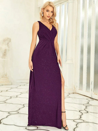 High Low Chiffon V Neck Evening Dress CALABRO Online