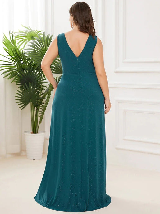 Floor Length V Neck Shimmery Plus Size Evening Dresses Online