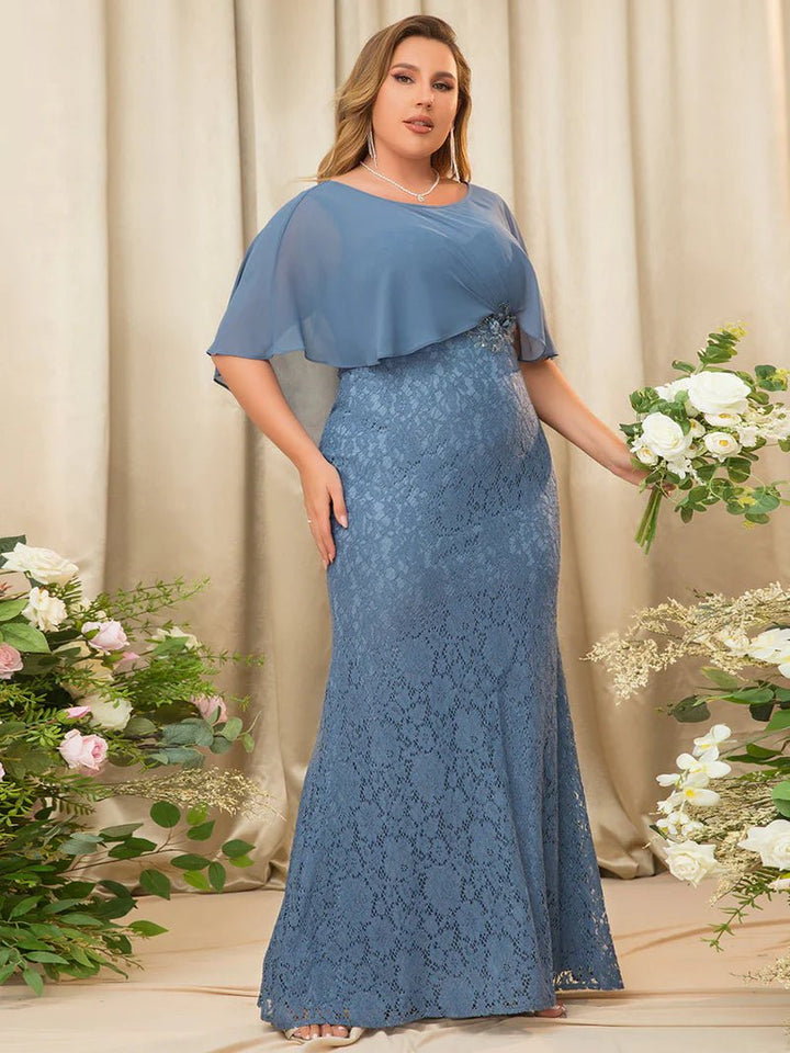 Full Length Lace Chiffon Cape Mother of the Bride Dress - CALABRO®