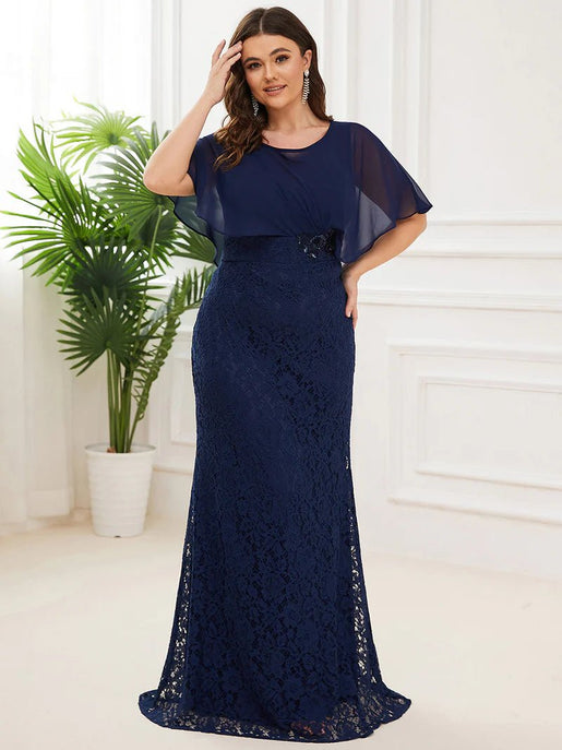 Full Length Lace Chiffon Cape Mother of the Bride Dress CALABRO