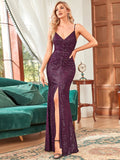 Full Sequin Middle Slit Sweetheart Neckline Evening Dress - CALABRO®