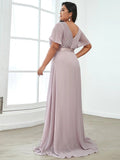 Glamorous Double V-Neck Ruffles Padded Plus Size Evening Dresses - CALABRO®