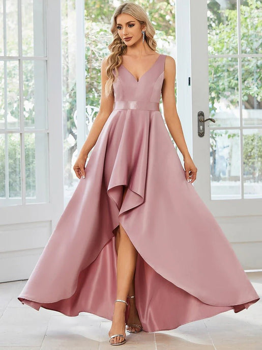 High Low A Line Belted Stain Prom Dresses CALABRO Online