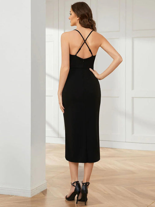 High Stretch Backless Split Tea Length Cocktail Dress Online