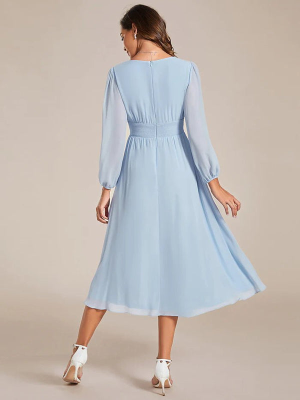 Knee Length Long Sleeves Chiffon Bridesmaid Dress Online