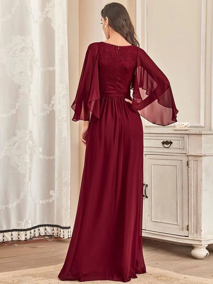 Lace Top Flowy Cape Evening Dress - CALABRO®