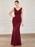 Lace V-Neck Fitted Evening Dress - CALABRO®