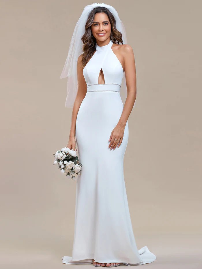 Mermaid Halter Neck Hollow Belted Wedding Dresses - CALABRO®