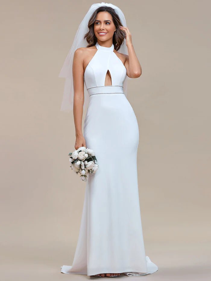 Mermaid Halter Neck Hollow Belted Wedding Dresses - CALABRO®