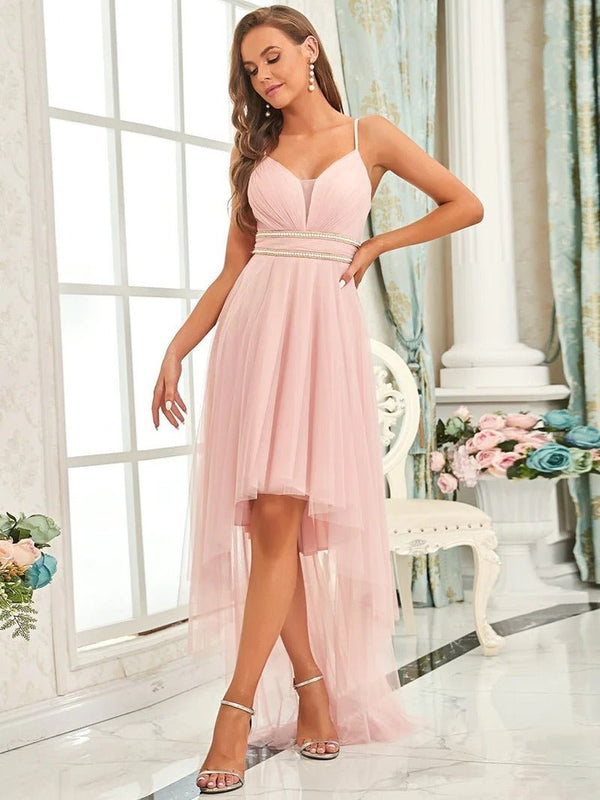 Modest High-Low Tulle Prom Dress