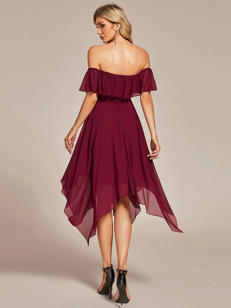 Off Shoulder Asymmetrical Hem Chiffon Bridesmaid Dresses - CALABRO®