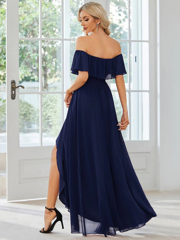 Off Shoulder Chiffon Split Bridesmaid Dresses - CALABRO®