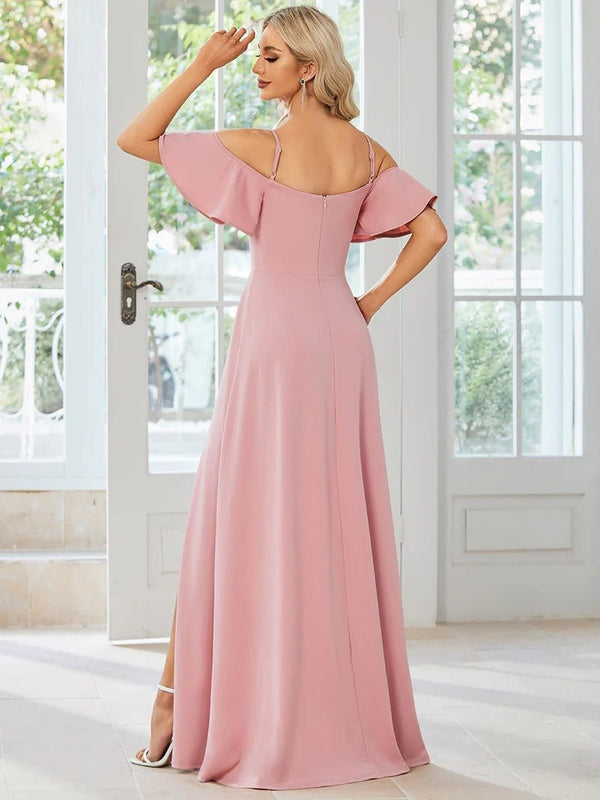 Off Shoulder Floor Length A Line Sleeveless Knitted Formal Dresses