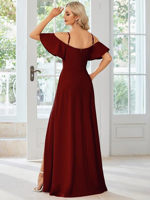 Off Shoulder Floor Length A Line Sleeveless Knitted Formal Dresses