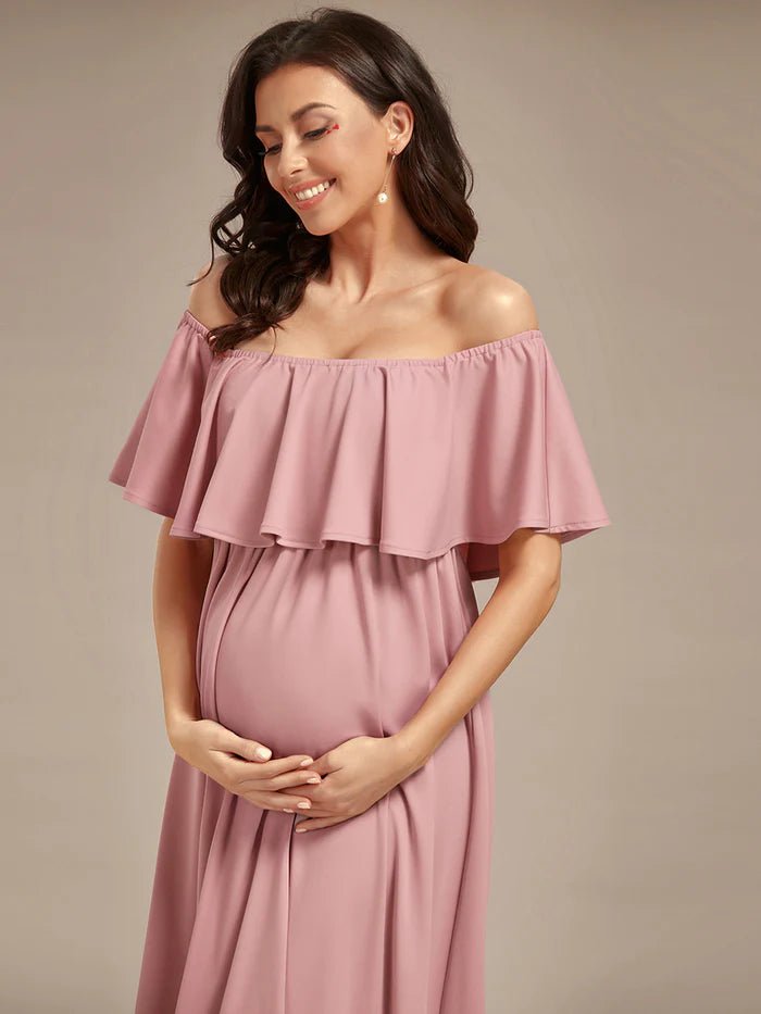 Off Shoulder Pleated A Line Maternity Dresses - CALABRO®