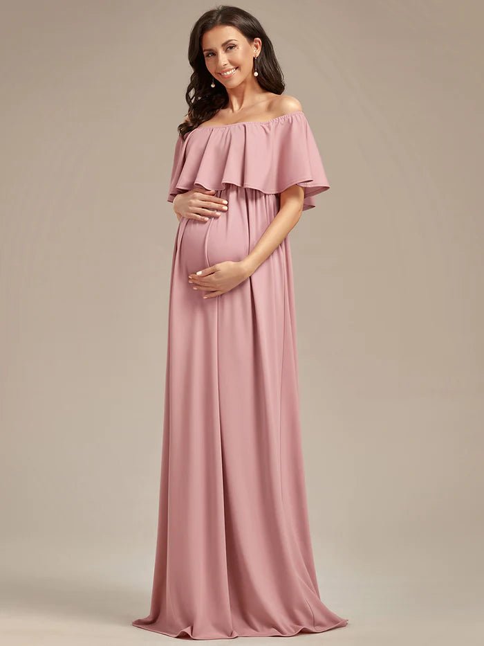 Off Shoulder Pleated A Line Maternity Dresses - CALABRO®