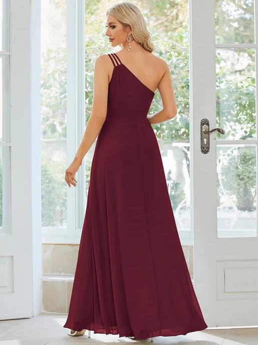 One Shoulder Beaded Chiffon Evening Dress Online Fashion Shopping