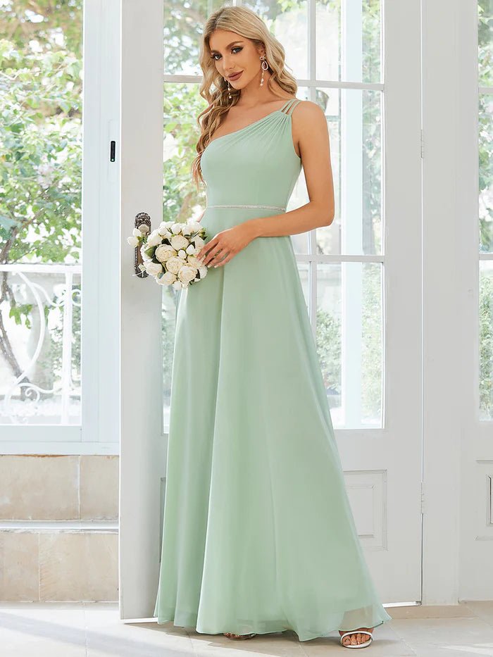 One Shoulder Beaded Chiffon Evening Dress - CALABRO®