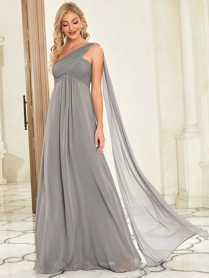 One Shoulder Chiffon Ruffles Long Evening Dresses for - CALABRO®