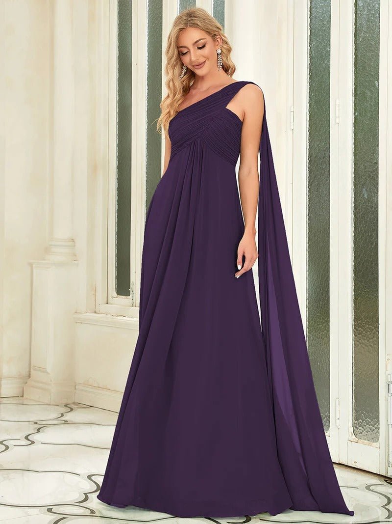 One Shoulder Chiffon Ruffles Long Evening Dresses for - CALABRO®