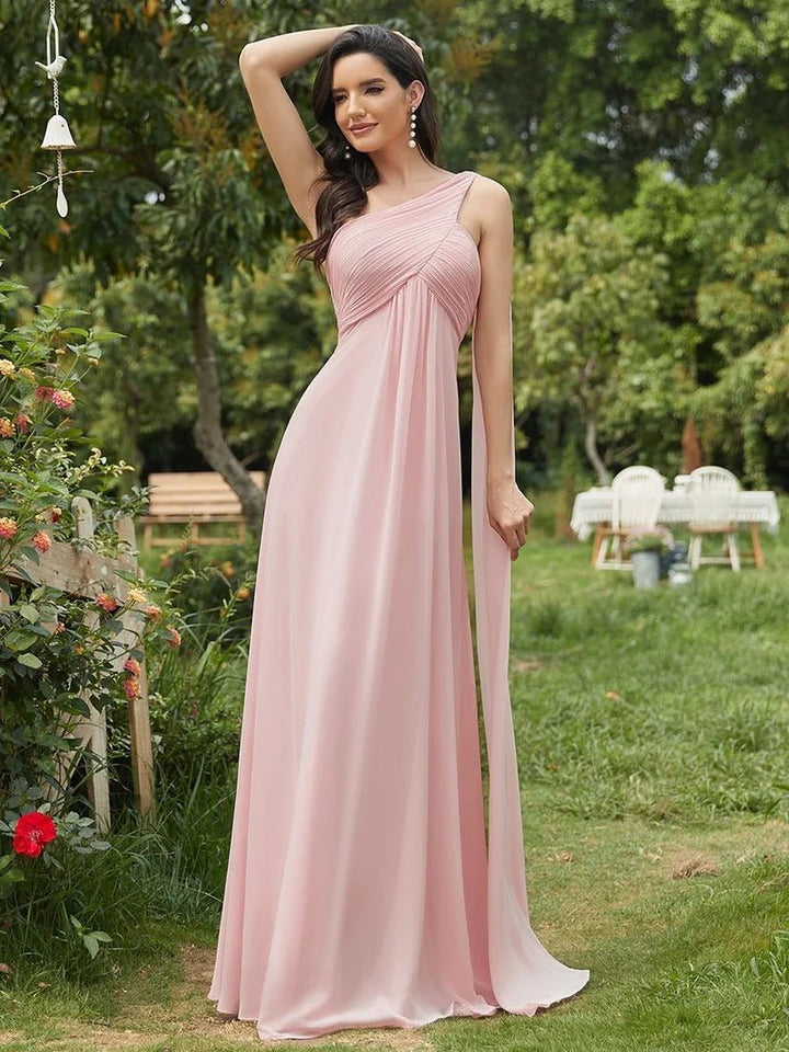 One Shoulder Chiffon Ruffles Long Evening Dresses for - CALABRO®