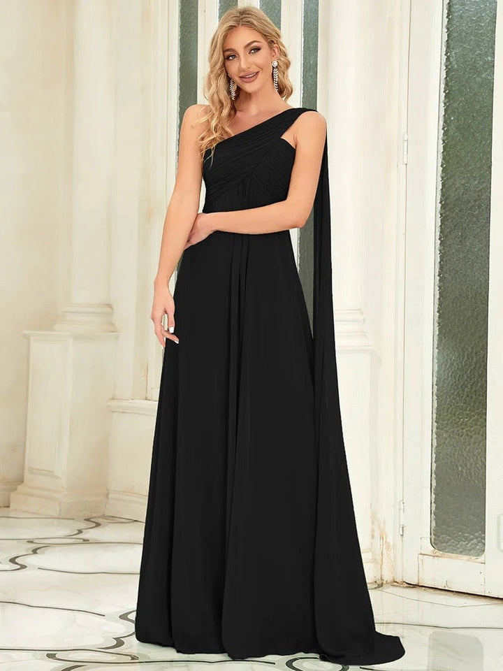 One Shoulder Chiffon Ruffles Long Evening Dresses for - CALABRO®