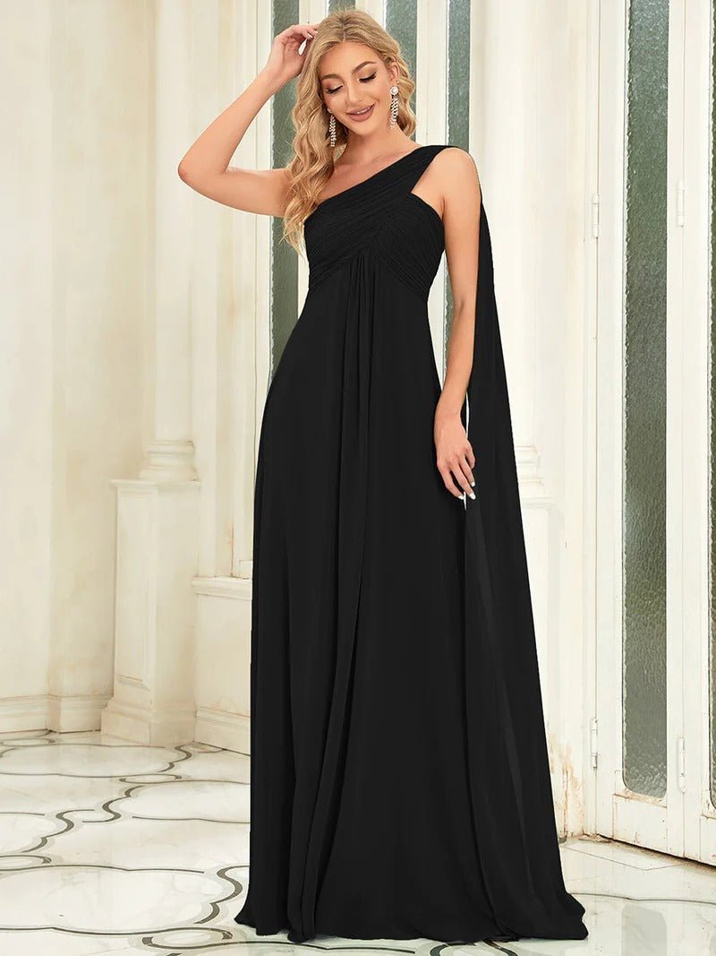 One Shoulder Chiffon Ruffles Long Evening Dresses for - CALABRO®