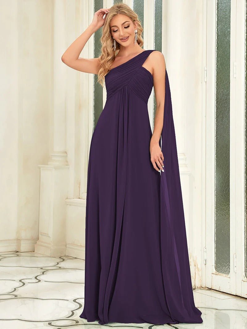 One Shoulder Chiffon Ruffles Long Evening Dresses for - CALABRO®