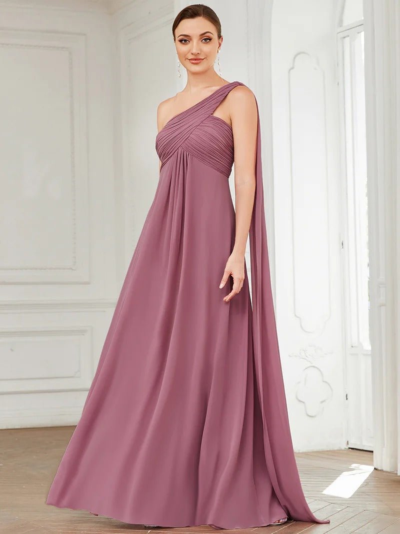 One Shoulder Chiffon Ruffles Long Evening Dresses for - CALABRO®