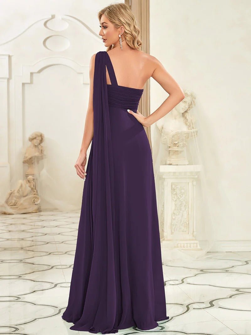 One Shoulder Chiffon Ruffles Long Evening Dresses for - CALABRO®