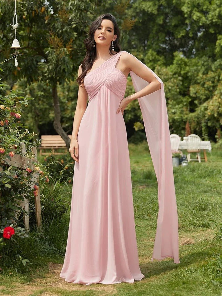 One Shoulder Chiffon Ruffles Long Evening Dresses for - CALABRO®