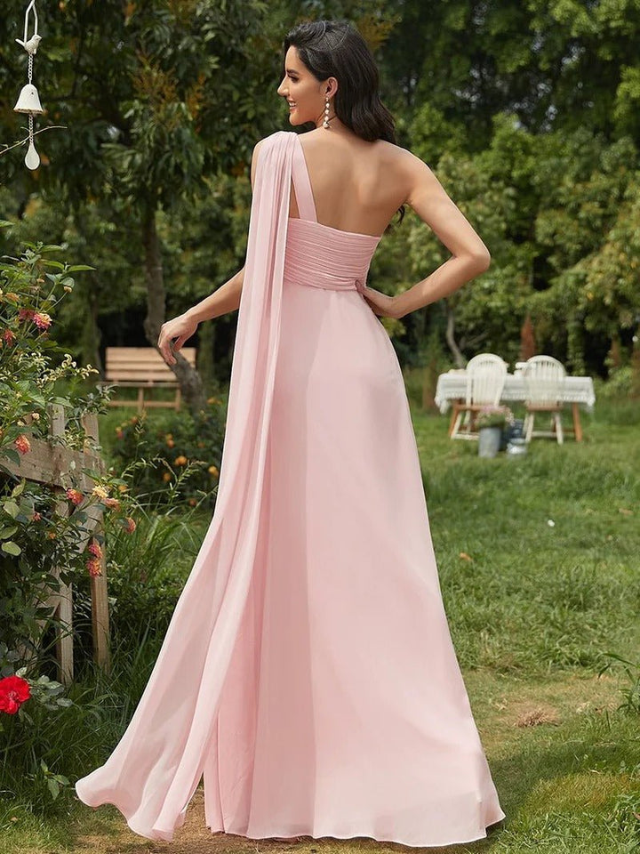 One Shoulder Chiffon Ruffles Long Evening Dresses for - CALABRO®