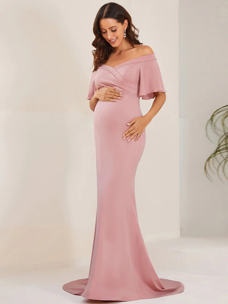 Pleated Off Shoulder Mermaid Maternity Dress - CALABRO®