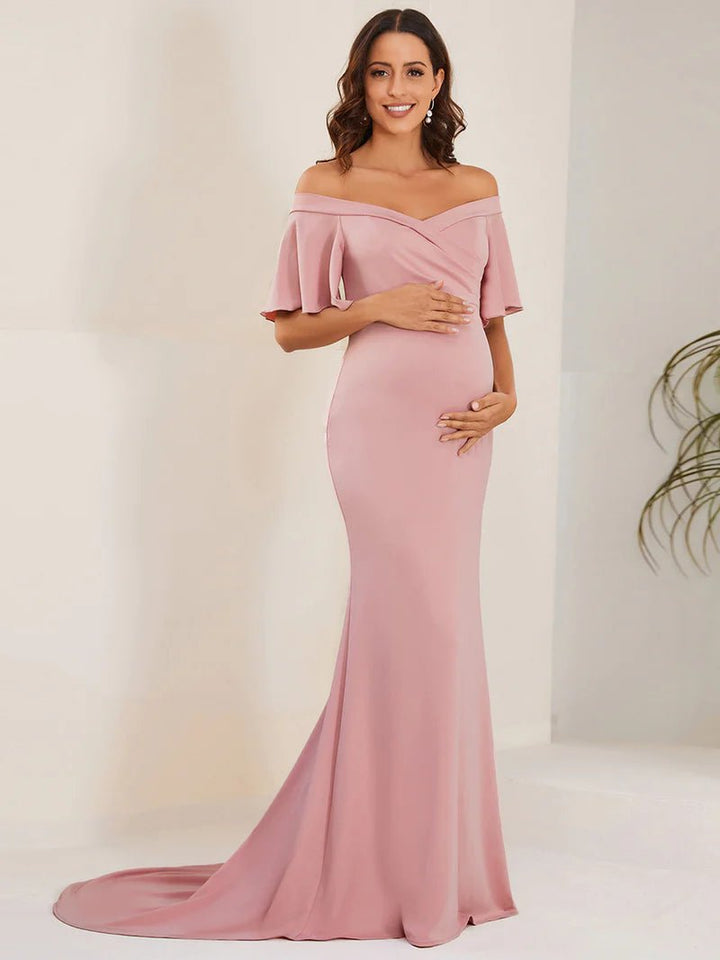 Pleated Off Shoulder Mermaid Maternity Dress - CALABRO®