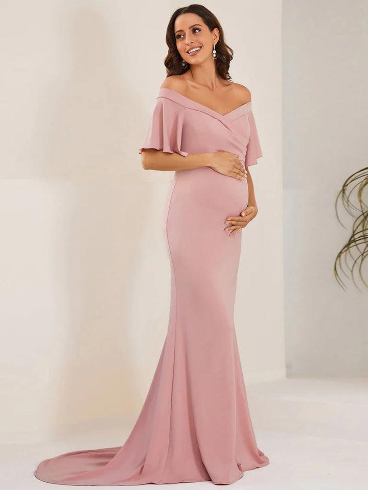 Pleated Off Shoulder Mermaid Maternity Dress - CALABRO®