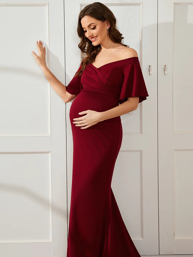 Pleated Off Shoulder Mermaid Maternity Dress - CALABRO®