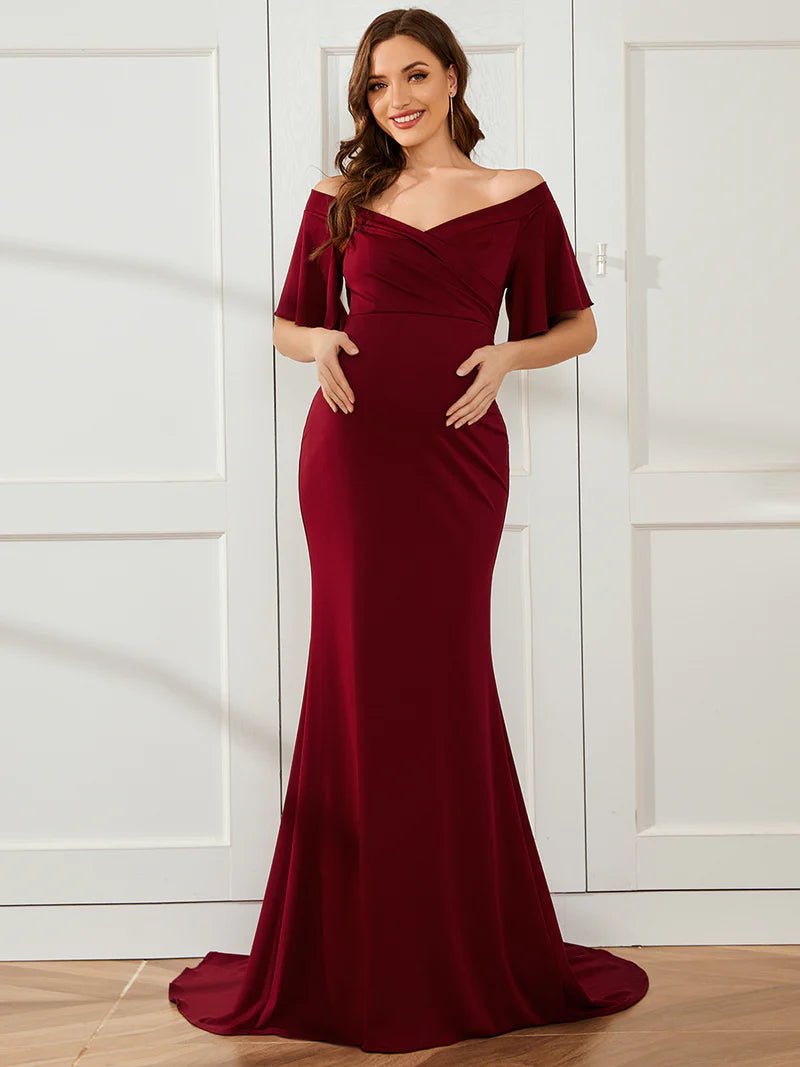 Pleated Off Shoulder Mermaid Maternity Dress - CALABRO®